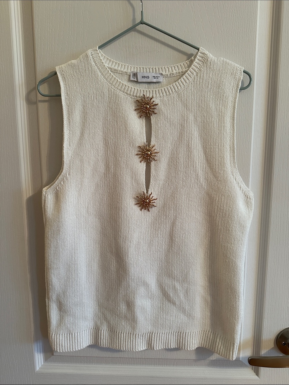 Mango white sleeveless top with gold sun details